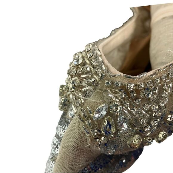 Mac Duggal 4 Nude Silver Cap Sleeve V Neck Midi Gown Art Deco Tea Length 67533 - Picture 4 of 16